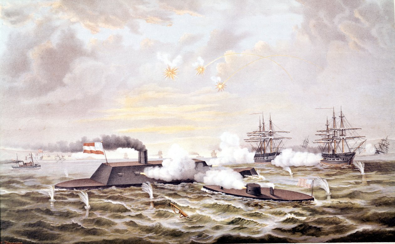 Amerikai polgárháború (1861-1865): Hampton Roads-i haditengerészeti csata (Virginia) március 8-09. alkotó: Unknown artist