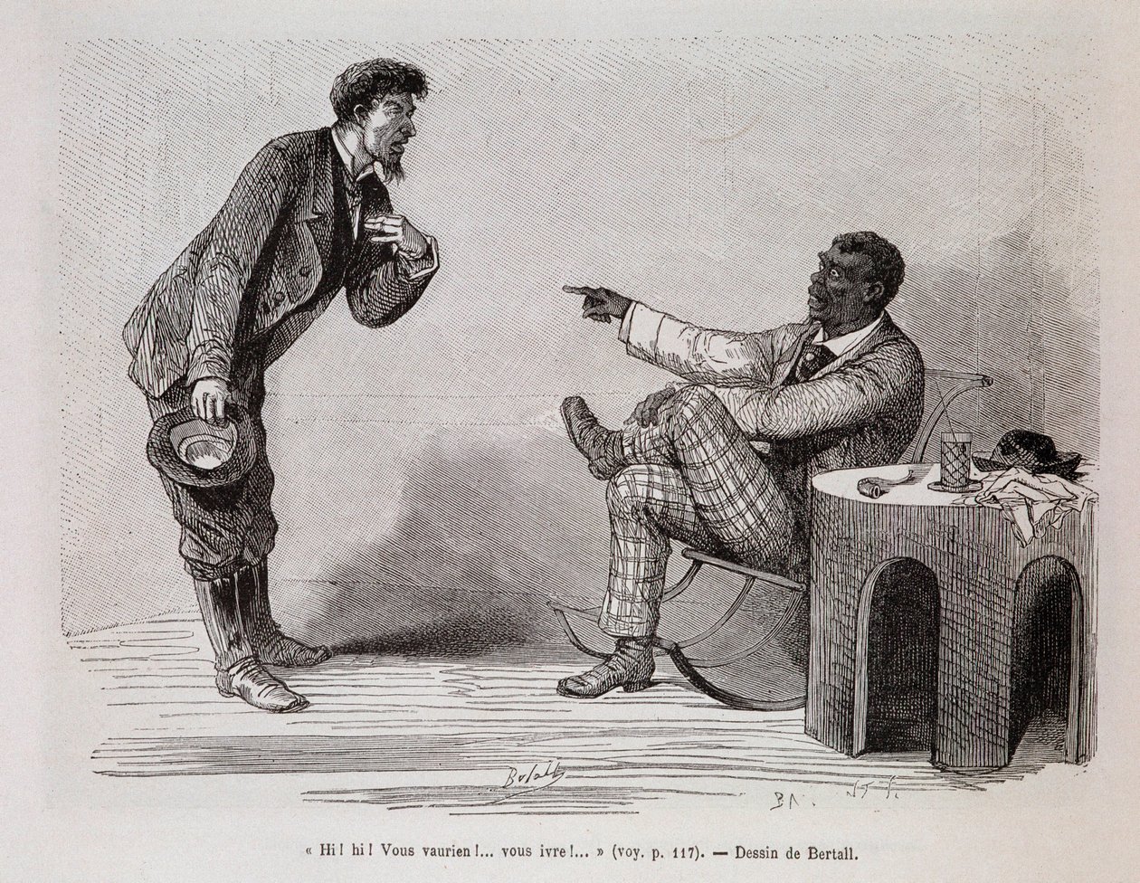 Amerikai fekete gúnyolódni egy részeg fehéren – a „” Le tour du monde” című filmben, 1876. 2. félév alkotó: Unknown artist