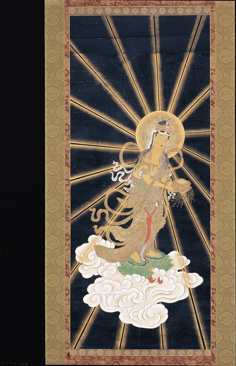 Amitabha (Amida) Triad Descending From Heaven (pigment a konshi-n (kék rizspapír)) alkotó: Unknown artist