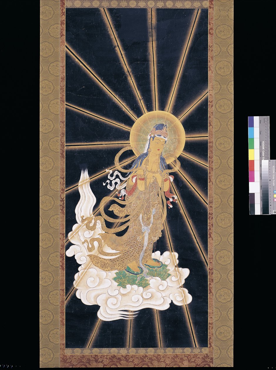 Amitabha (Amida) Triad Descending From Heaven (pigment a konshi-n (kék rizspapír)) alkotó: Unknown artist
