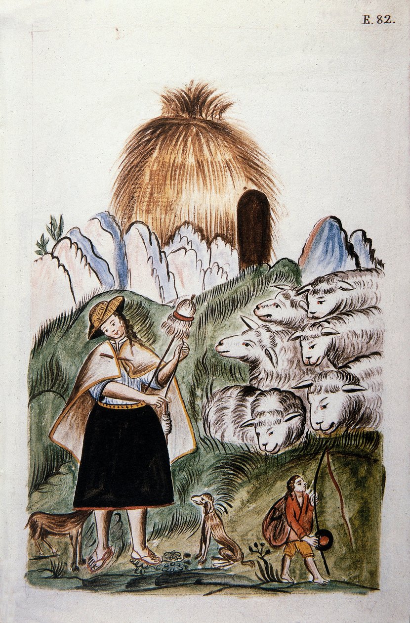 Egy indiai pásztorlány a kunyhója közelében csordájával, a "Trujillo del Peru" vagy "Codex Martinez Companion" című könyvéből, Baltazar Martinez Companion és Bujanda, Trujillo püspöke (1782-1785) alkotó: Unknown artist