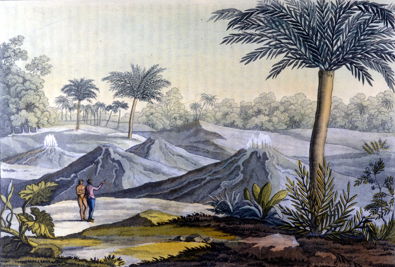 Egy bennszülött ember megmutatja Humboldtban a vulcancitókat az ecuadori Turbaco közelében. Alexander Von Humboldt könyvéből (Alexandre de Humboldt alkotó: Unknown artist