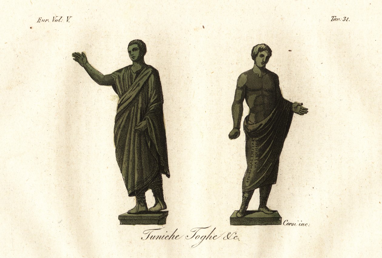 Ősi etruszk szobrok tógát, tunikát, calzarit (cipőt) viselő férfiakat ábrázoló alkotó: Unknown artist