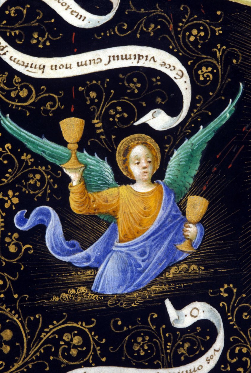 Angyal kezében két kelyhet. Belbello da Pavia miniatűrje alkotó: Unknown artist