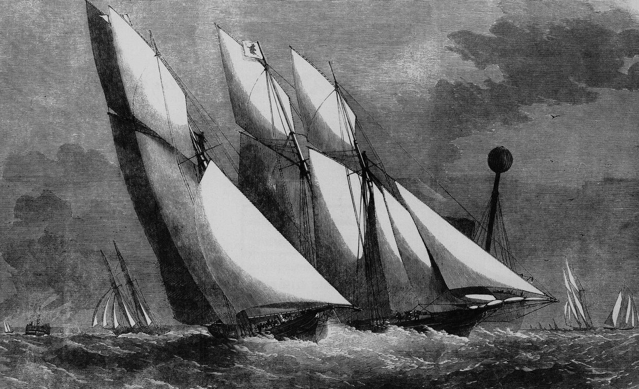 A Royal Thames Yacht Club éves versenye: Galatea és Sharck 1862-ben, Bibl. des Arts deco. alkotó: Unknown artist