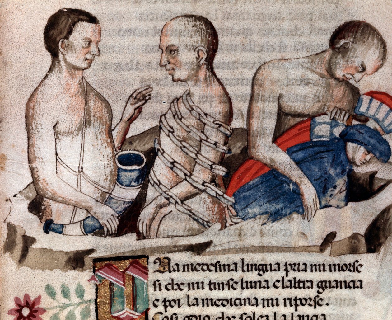 Antaeus, az óriás leereszti Dantét és Vergiliust az Árulás körének fagyos talajára (31. ének a pokolból, az Isteni színjátékban) - miniatűr XV. alkotó: Unknown artist