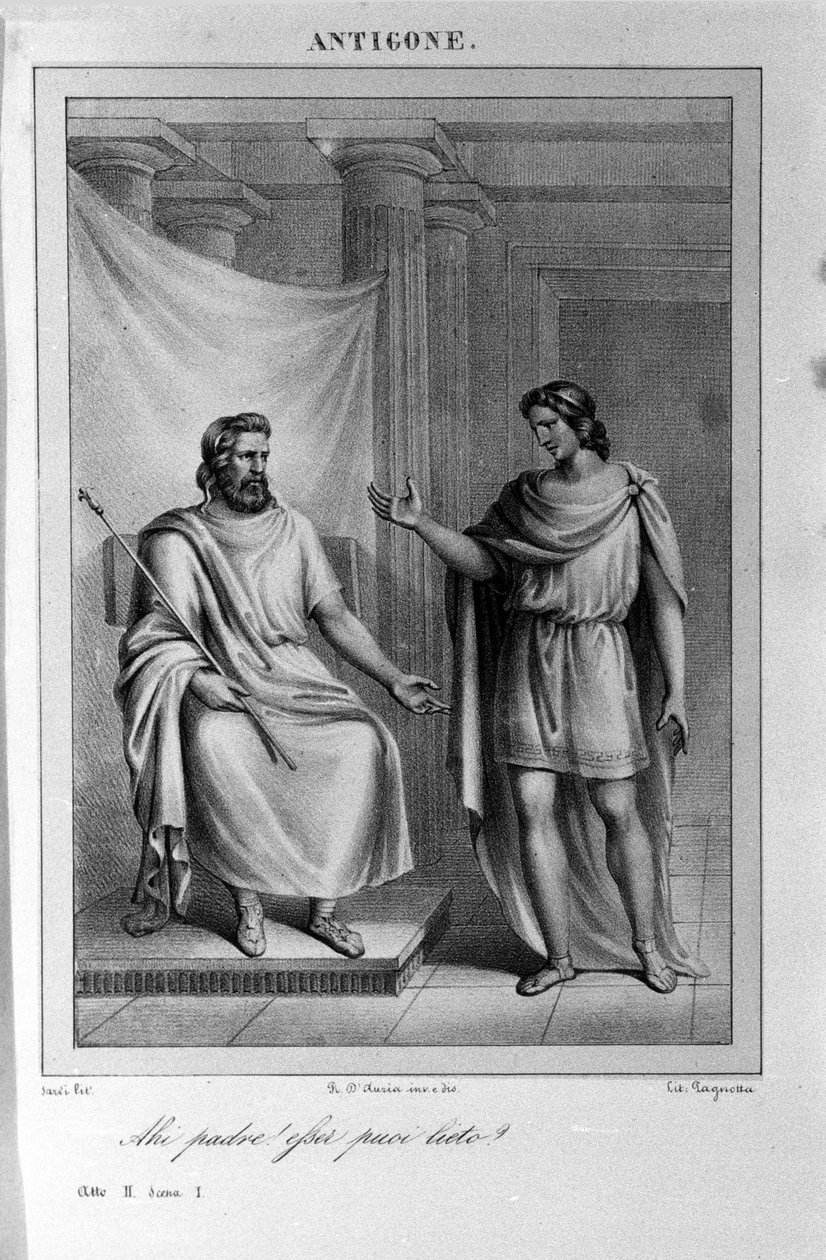 Antigone II. felvonás, 1. jelenet. Vittorio Alfieri olasz tragédiája, 1783-ban a görög mitológia nyomán. 18. századi metszet. alkotó: Unknown artist