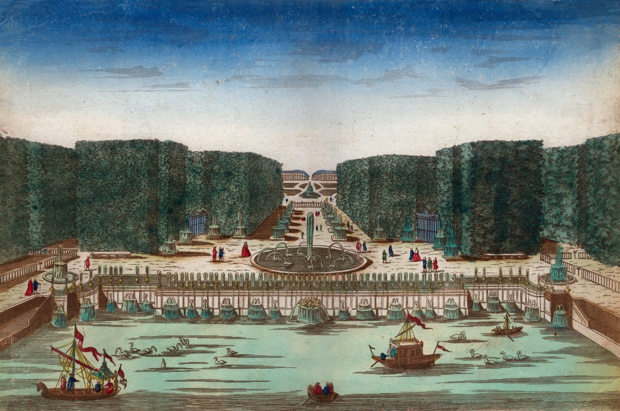 Aquae Lapsus in Hortis Versalicis - Optikai kép, amely Versailles vízeséseit ábrázolja a 18. században - Illusztráció 1760 körül alkotó: Unknown artist