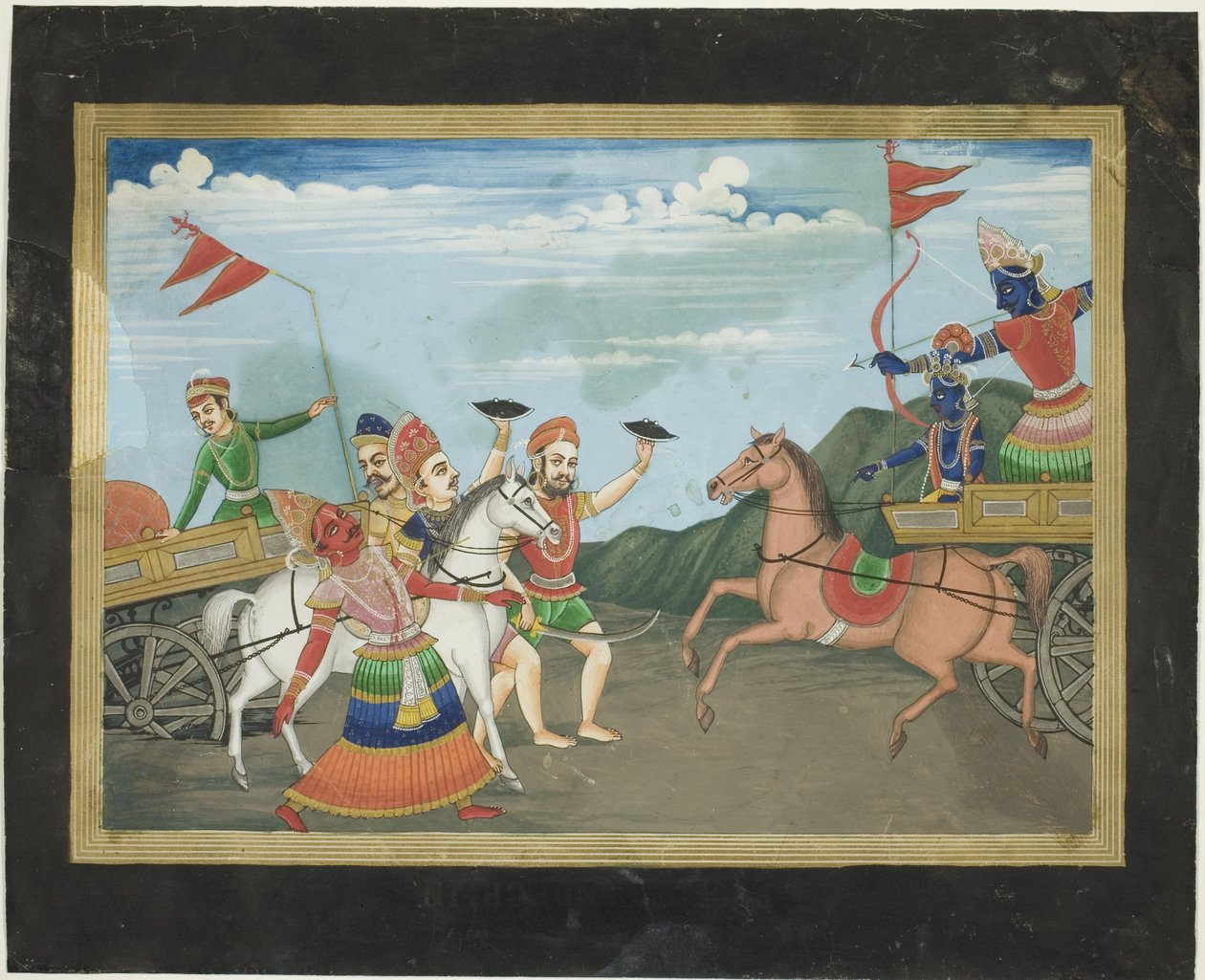 Arjuna megöli Karnát, oldal a Mahábhárata sorozatból alkotó: Unknown artist