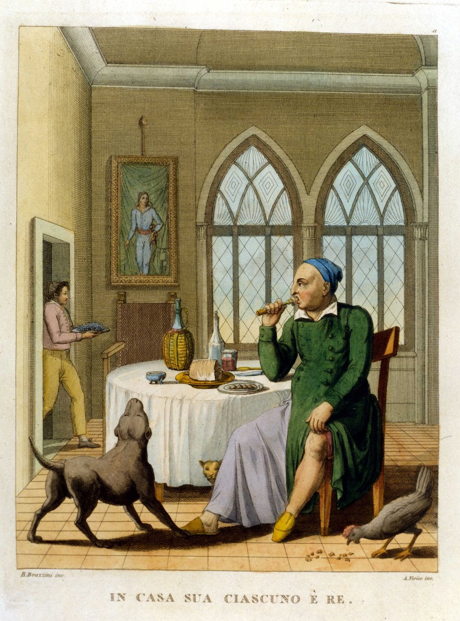 "Otthon mindenki király." Illusztráció 18. századi közmondásgyűjteményből alkotó: Unknown artist