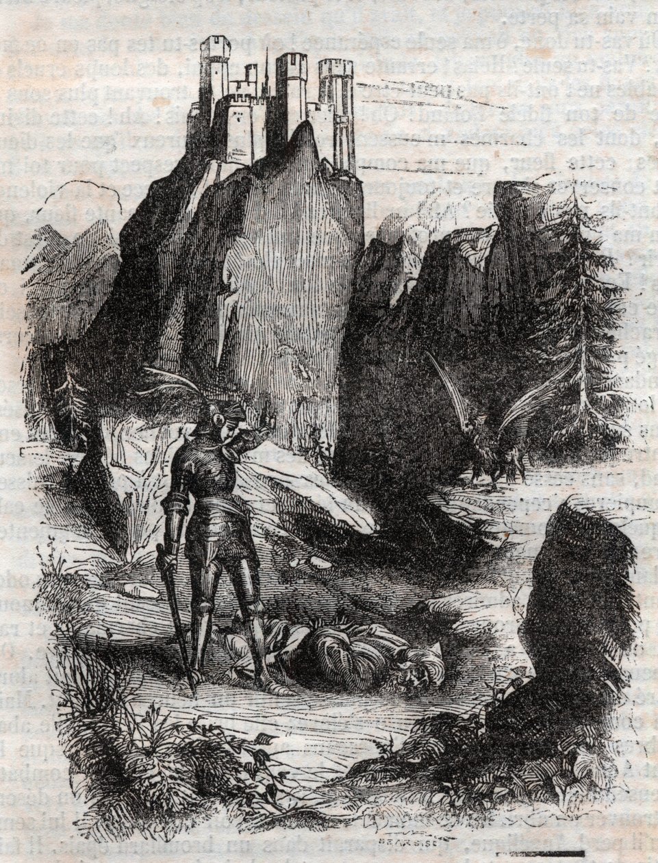 Atlant legyőzte Bradamante – 1851-es metszet a „Dühös Roland”-tól” alkotó: Unknown artist