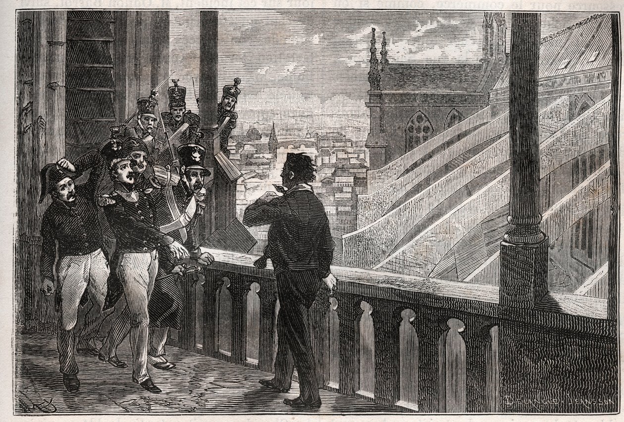 Támadások I. Lajos Fülöp ellen – A Notre-Dame tornyainak összeesküvése (összeesküvés) január 4-én alkotó: Unknown artist