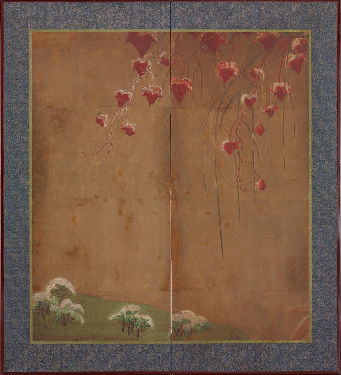 Őszi szőlő, távoli fák és hó alkotó: Unknown artist