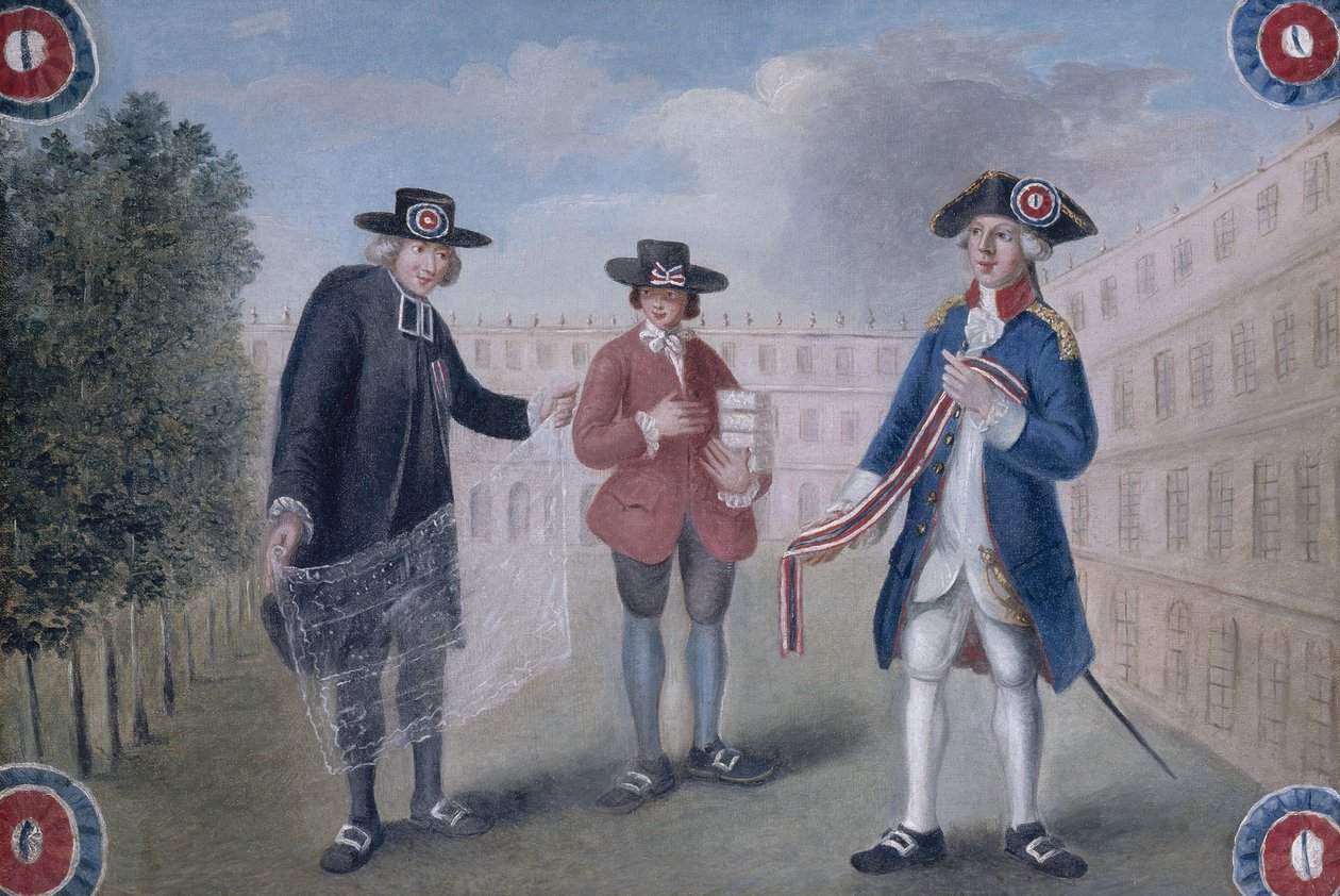 Aux trois ordres. Egy kokárdakereskedő cégtáblája a Palais-Royalban. Palais-Royal alkotó: Unknown artist