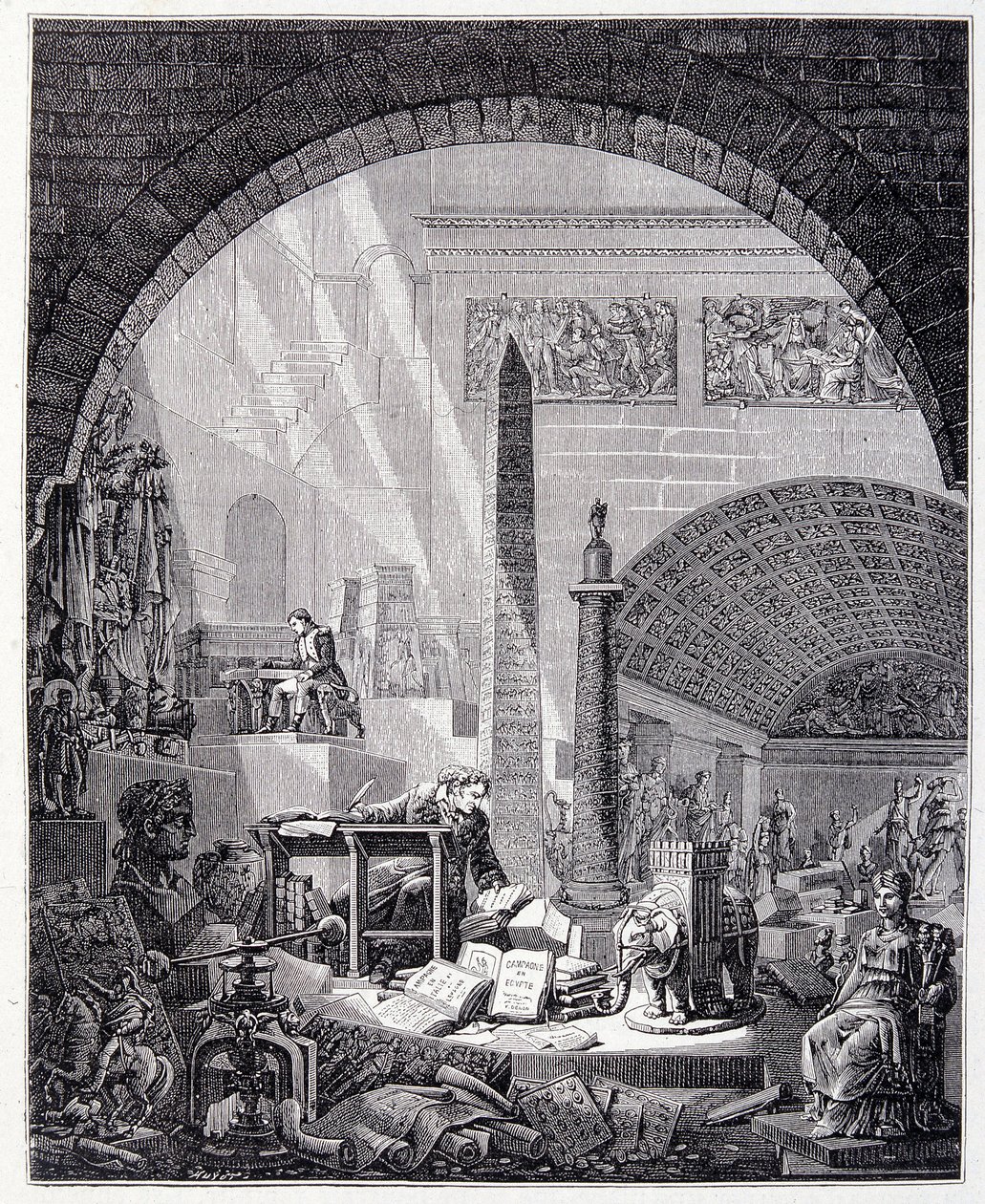 Dominique Vivant-Denon báró (Vivant denon) az irodájában, műtárgyakkal és Napóleonnal körülvéve alkotó: Unknown artist