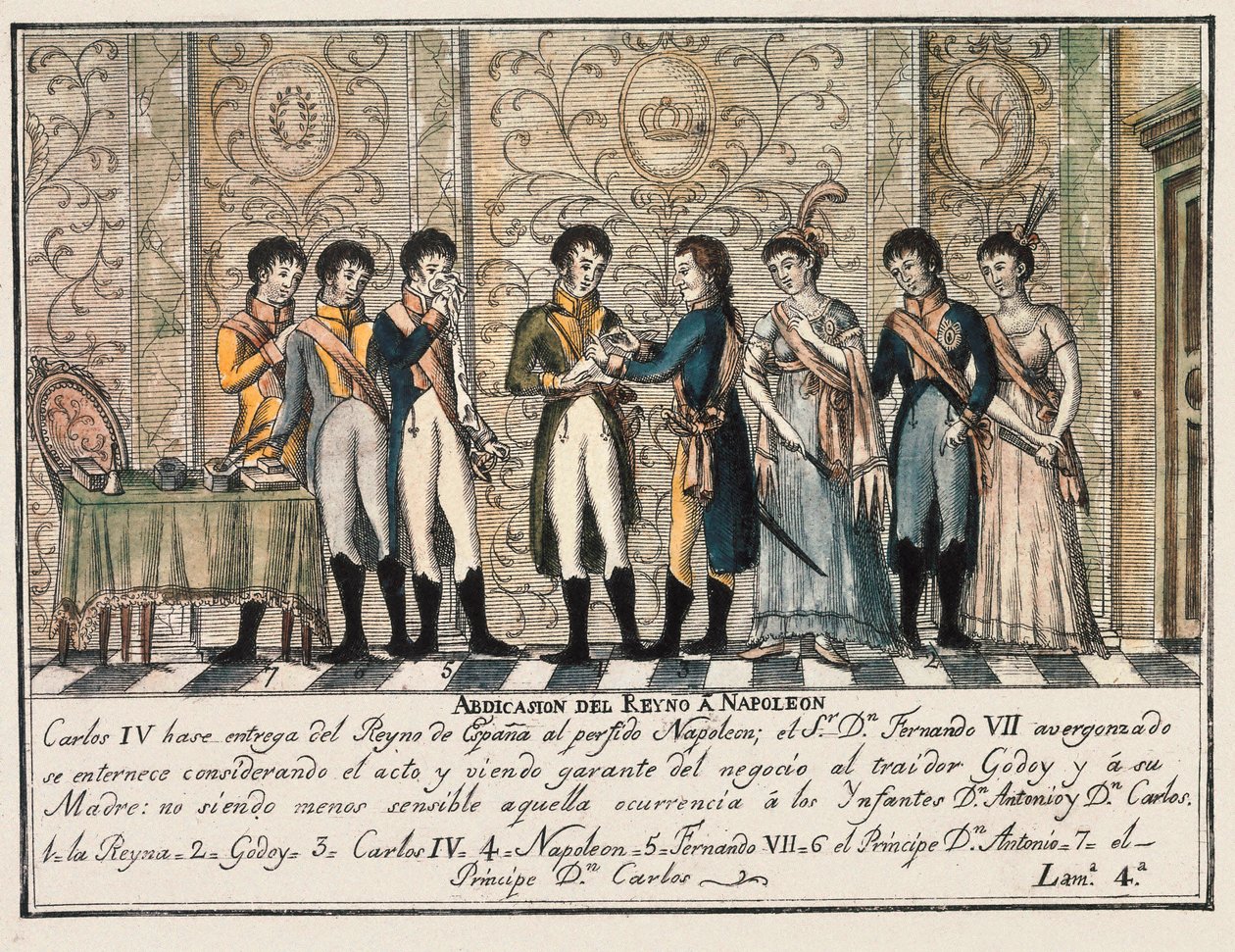 Bayonne interjúja 1808-ban Aranjuez felkelését követően, amikor IV. Károly spanyol király lemondott a trónról, és I. Napóleonnak engedte át a trónt fia, VII. Ferdinánd előtt (VII. Fernando) alkotó: Unknown artist