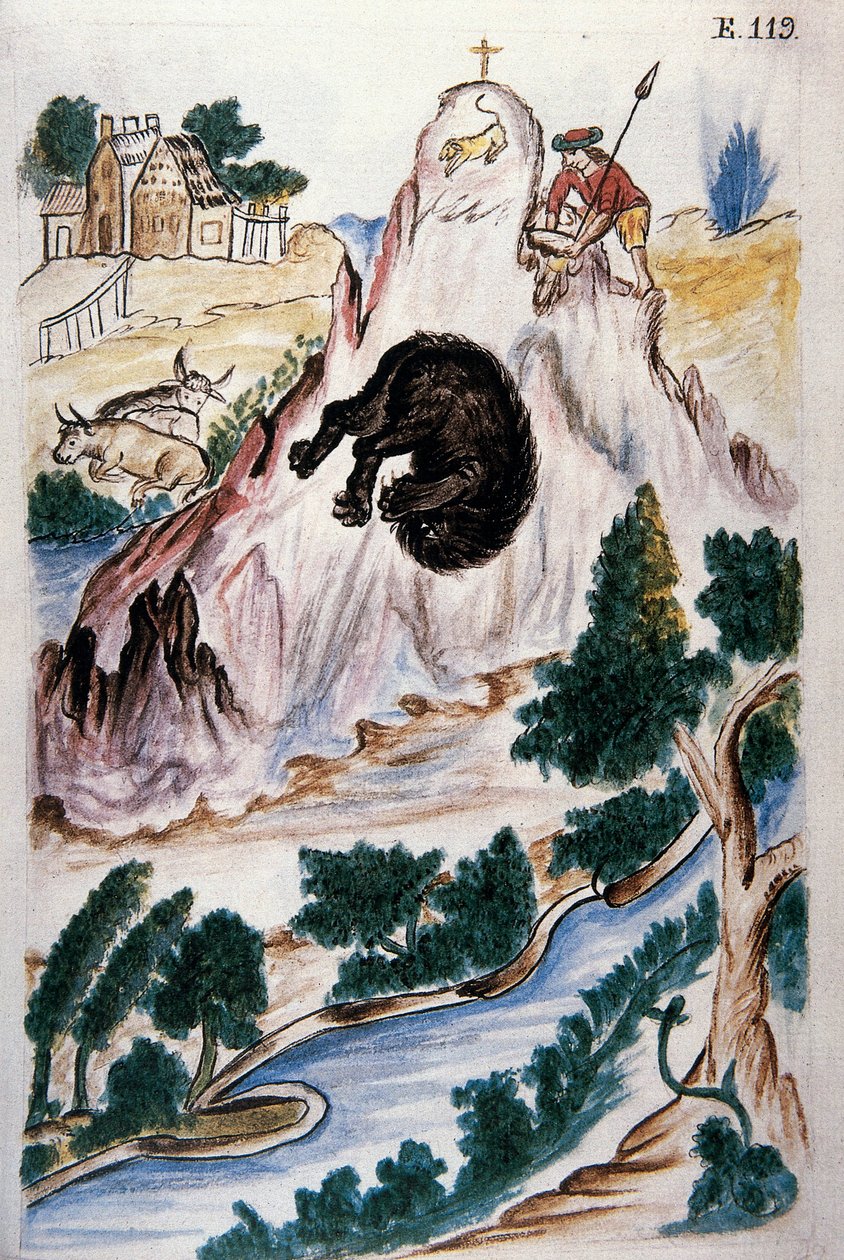 Medvevadászat, a „Perui Trujillo” vagy „Codex Martinez Companion” című könyvéből, Baltazar Martinez Companion és Bujanda, Trujillo püspöke (1782-1785) alkotó: Unknown artist