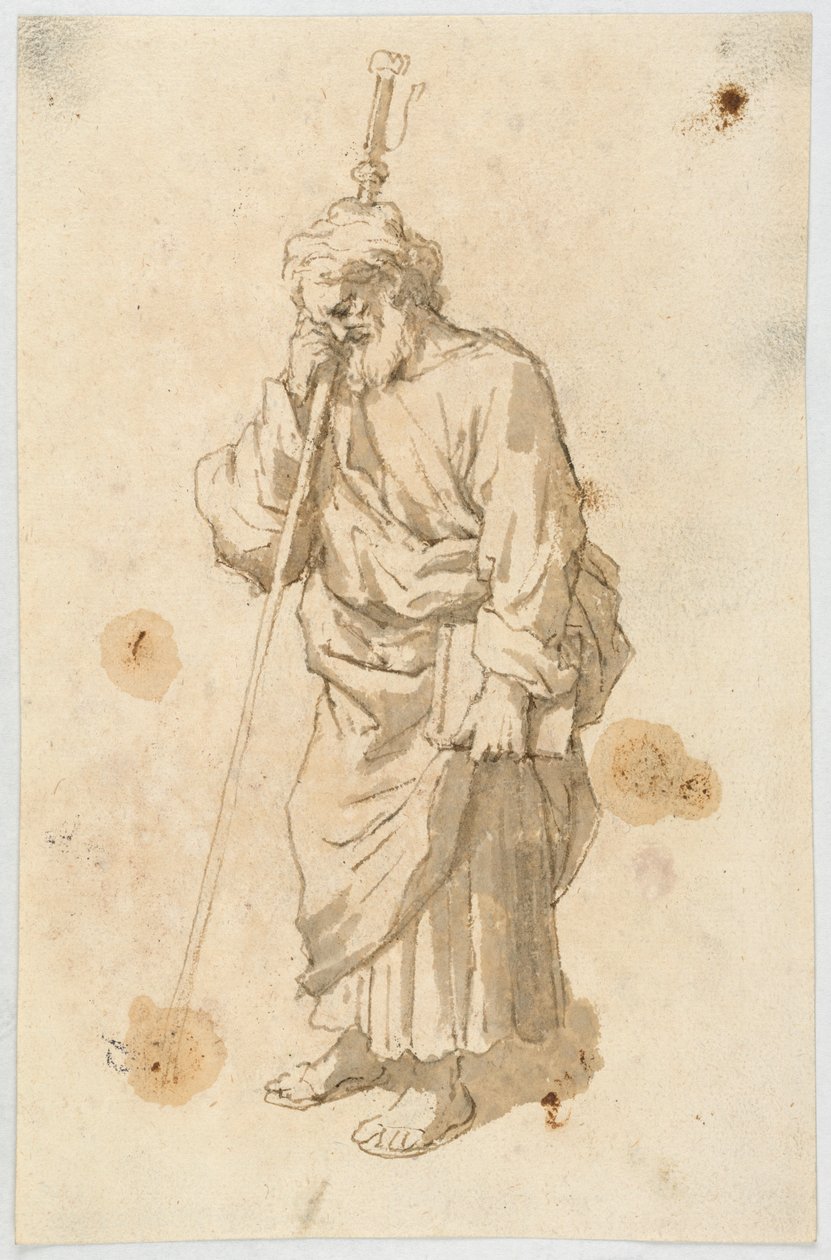 Szakállas férfi bottal alkotó: Unknown artist