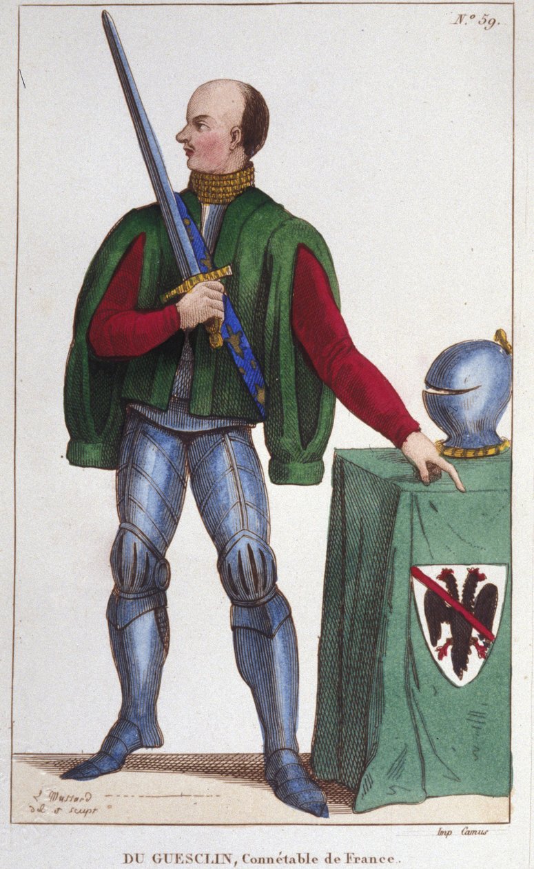 Bertrand du Guesclin (Duguesclin) (1320-1380 körül). francia rendőrtiszt. 1830-as metszet. alkotó: Unknown artist