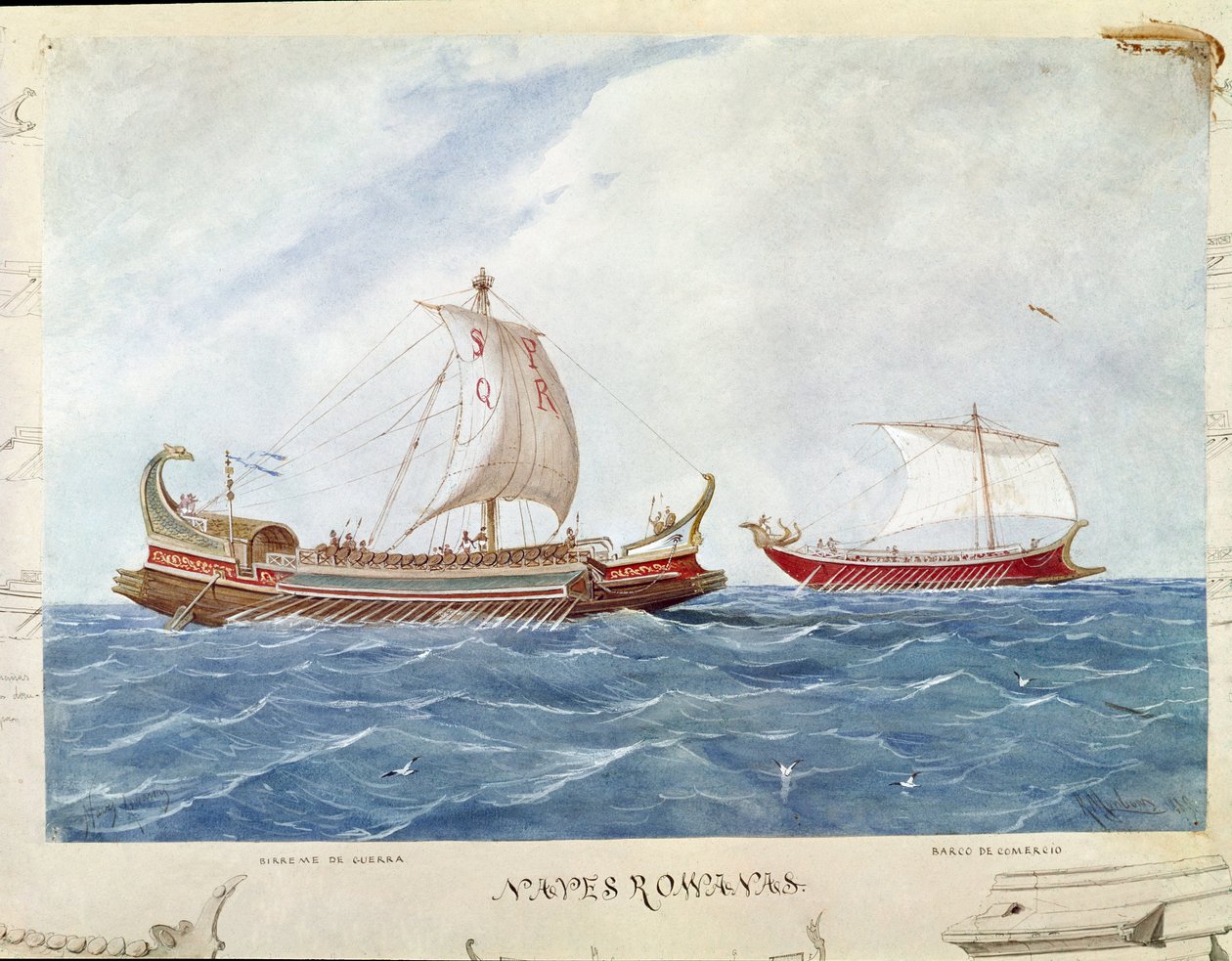 Bireme típusú galéria a Római Köztársaság alatt (akvarell alkotó: Unknown artist