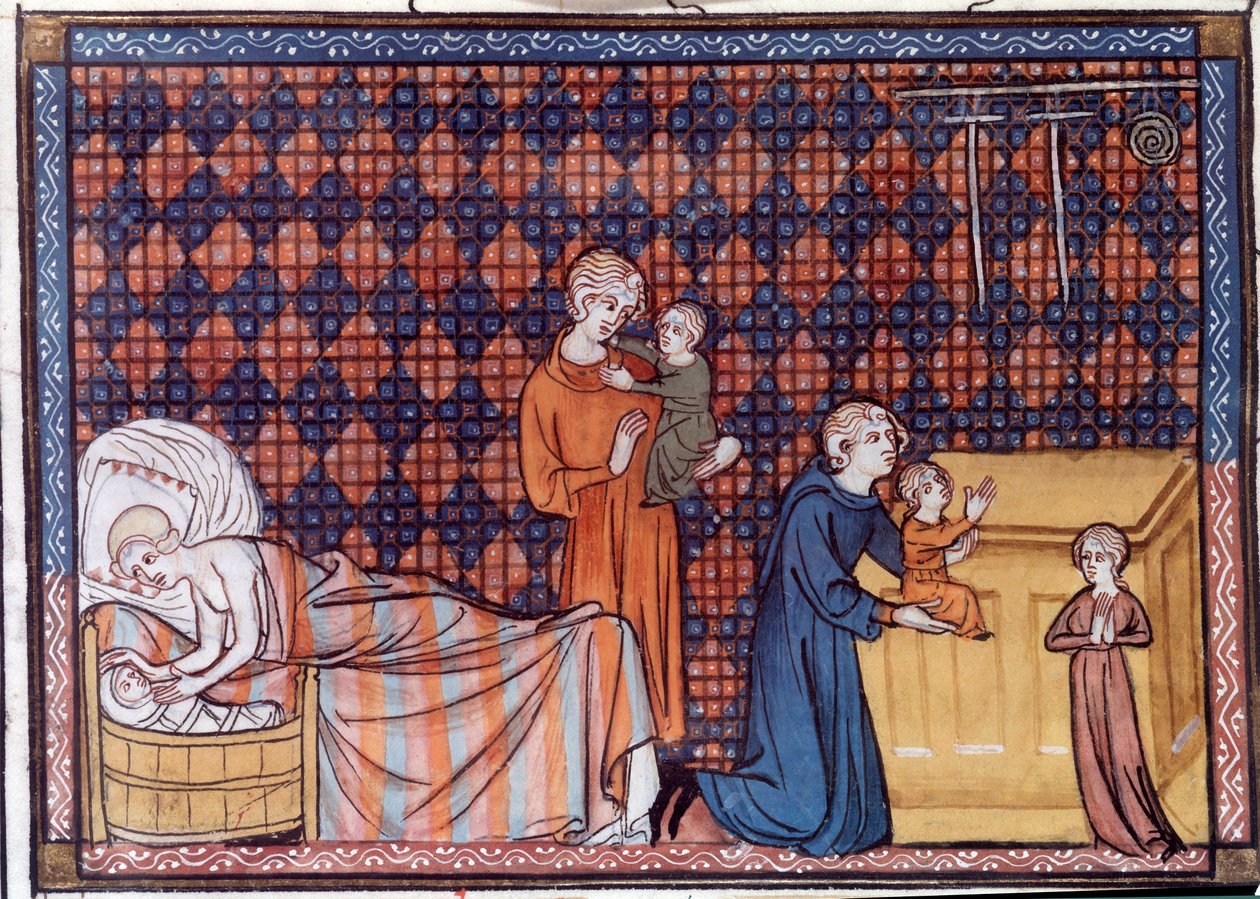 IX. Lajos vagy Szent Lajos francia király születése és oktatása (1214-1270). Miniatűr Szent Pátusi Vilmos „Szent Lajos élete és csodái” című kéziratából alkotó: Unknown artist