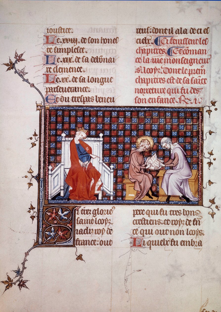Blanche de Castille, Franciaország királynője (1188-1252), fia, IX. Lajos (1214-1270) oktatását irányítja (Szent Lajos miniatúrája Szent Pátusi Vilmos „Szent Lajos élete és csodái” című kéziratából. 1320. Párizs , B.N. alkotó: Unknown artist