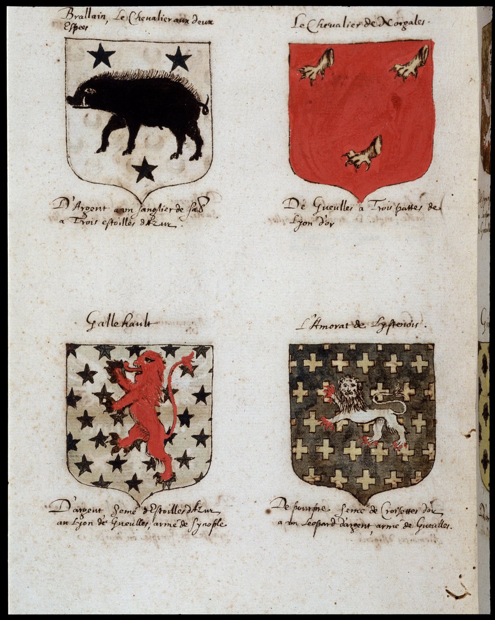 A kerekasztal lovagjai: 1. Brallain, a két lengő lovag, 2. Norgales lovagja, 3. Gallehault, 4. Lystenois amorátusa. SD. 19. század. alkotó: Unknown artist
