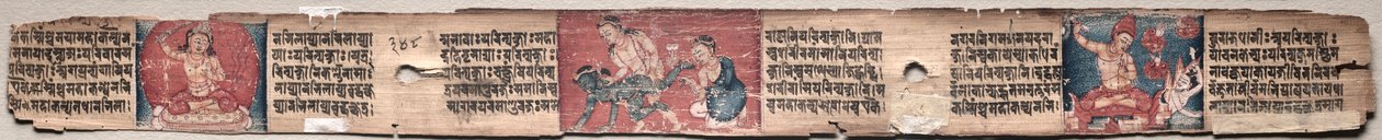 Bodhisattva Samantabhadra megtisztítja a megvilágosodáshoz vezető ösvényt Manjushri: Folio 348 (verso), Gandavyuha-sutra (a Legfelsőbb Téma Szentírása) segítségével alkotó: Unknown artist
