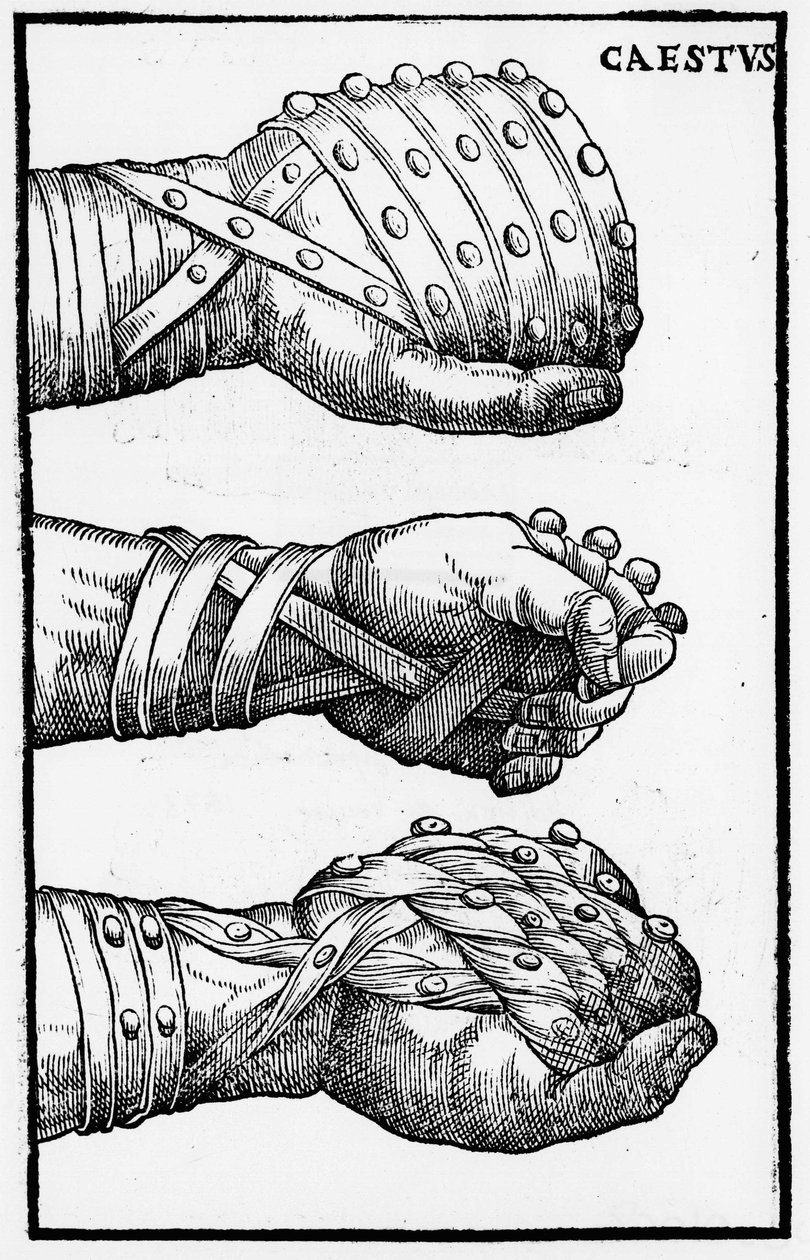 Bokszkesztyűk - "Jerome Mercurialis de Arte Gymnastica" velencei kiadásban alkotó: Unknown artist