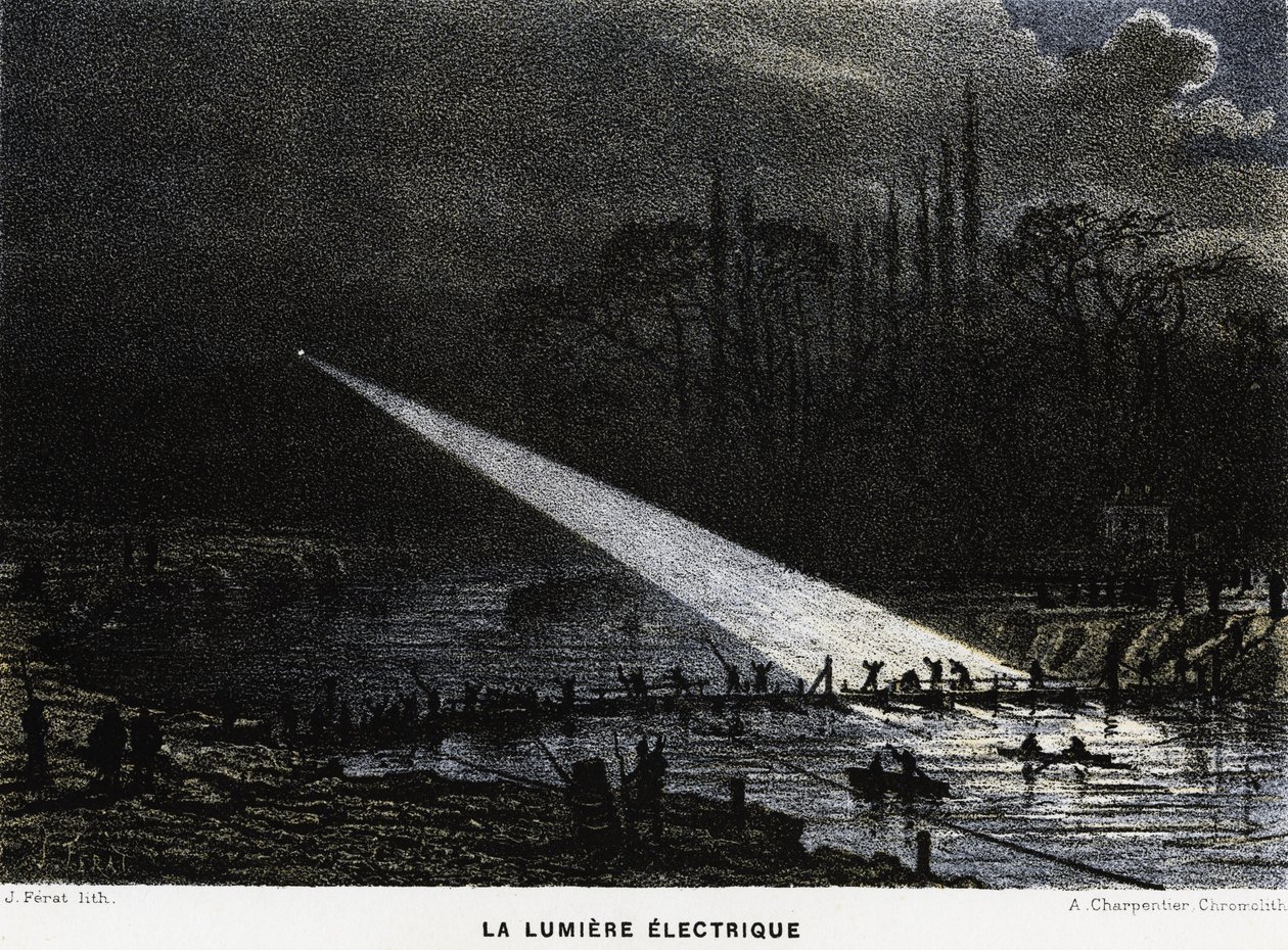 Éjszakai védművek építése a Szajnán át íjfény segítségével. Francia-porosz szemölcs alkotó: Unknown artist