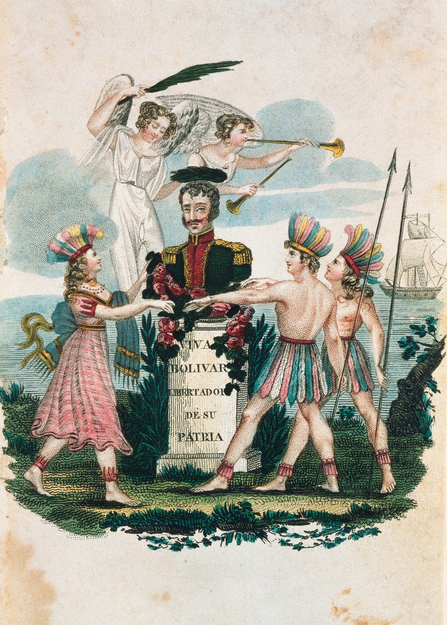 Simon Bolivar venezuelai katonai hős és politikus mellszobra (színes metszet) alkotó: Unknown artist