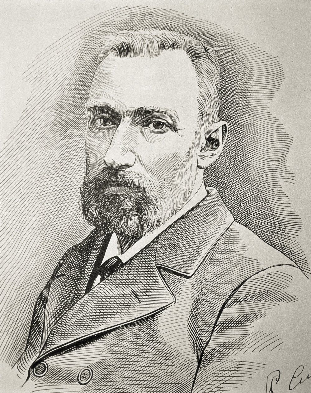 CURIE, Pierre (1859-1906). Francia fizikus. Portré 1898-ban. Metszet. alkotó: Unknown artist