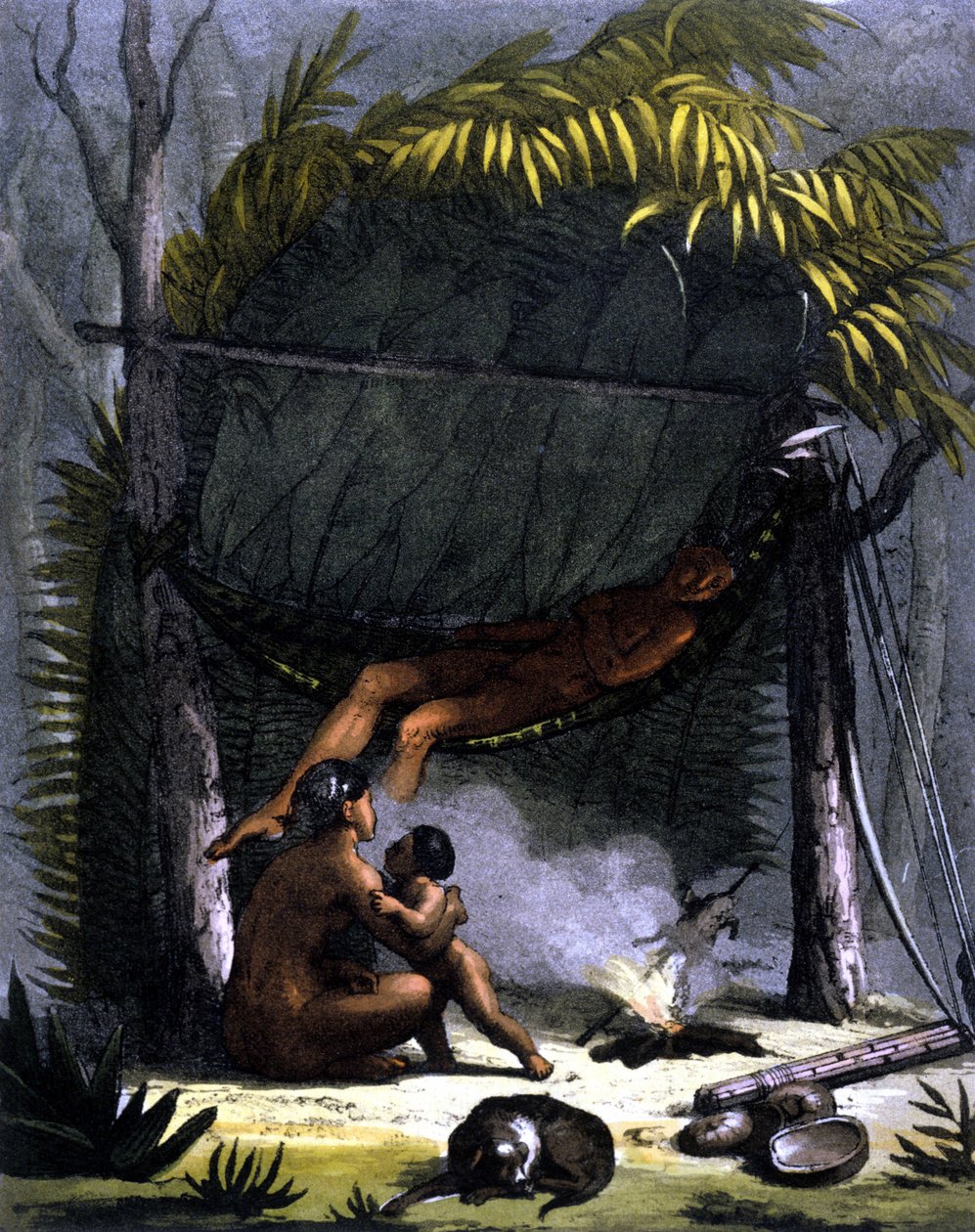 Cabane des Puris Brazíliában – „Az ősi és modern kosztümben” Ferrario, szerk. Milano alkotó: Unknown artist