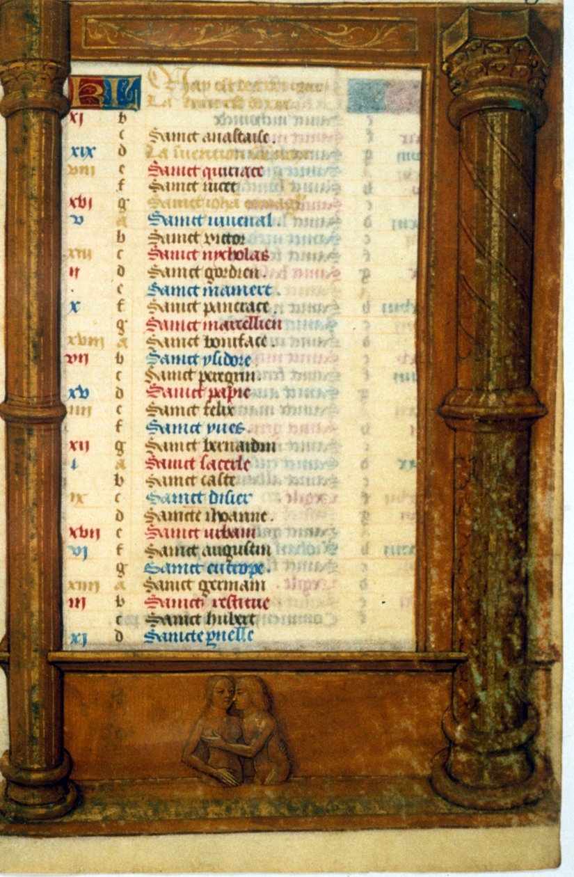 Gemeaux naptár és jele - Miniatűr, középkor (ref. 135, 003r): Kérjen engedélyt a Toulouse-i Városi Könyvtártól (tel: 05 62 27 66 66) alkotó: Unknown artist