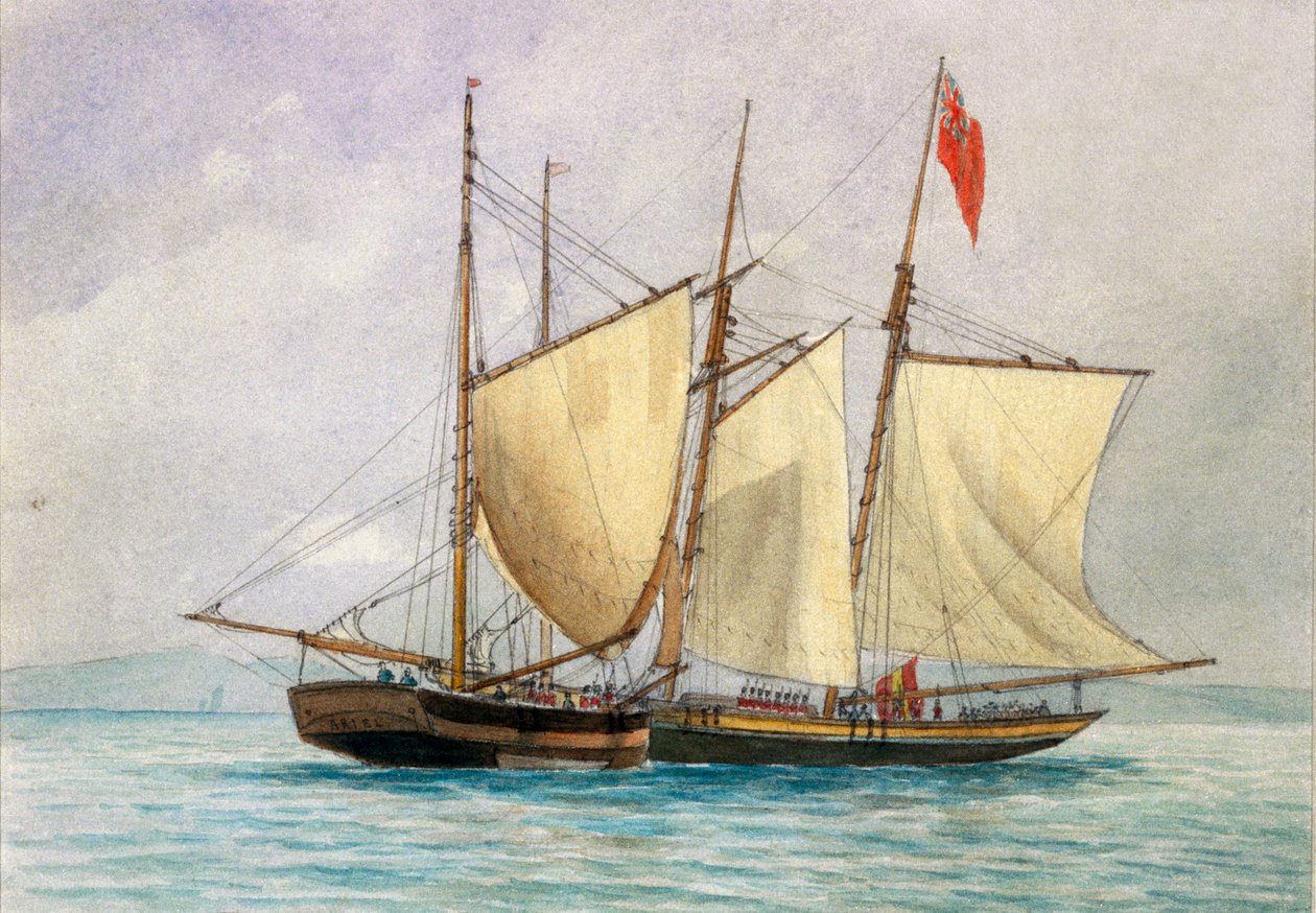 H Wolman kapitány a HM 80. gyalogezreddel elfogja a Hanna Mercury Isld hírhedt kalóz szkúnerét 1843. október 26. alkotó: Unknown artist