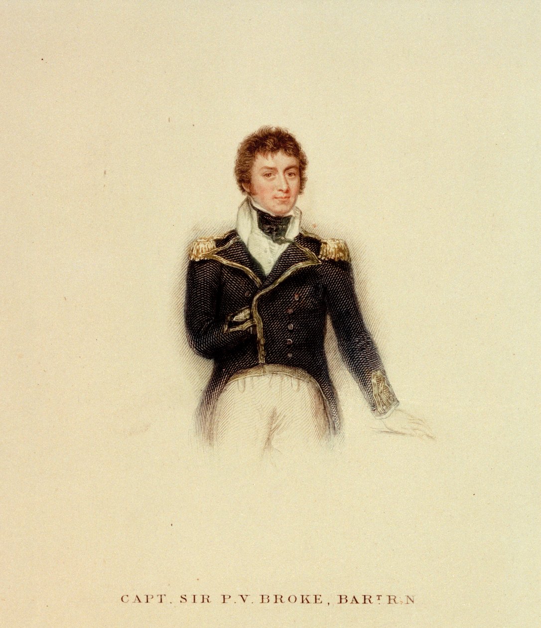 P.V. Broke kapitány, Királyi Haditengerészet, 19. század eleje (színes metszet) alkotó: Unknown artist