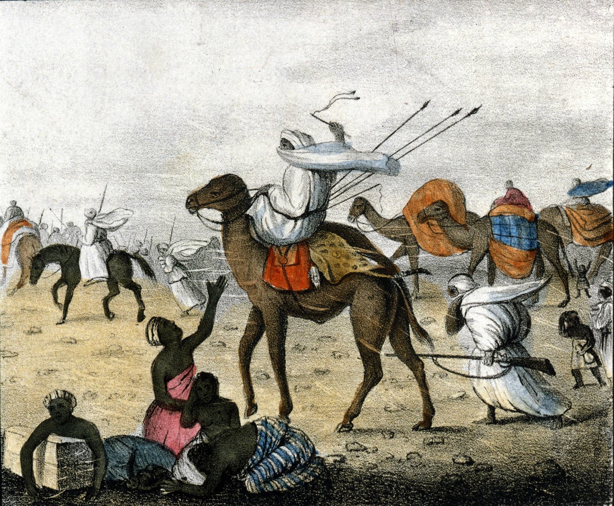 Karaván a sivatagban Marokkóban szélvihar idején. alkotó: Unknown artist
