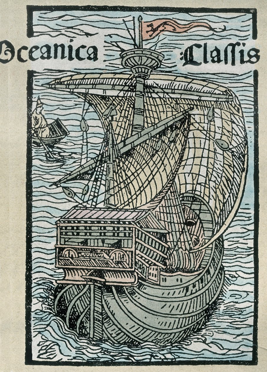 Caravelle "La Pinta" Kolumbusz Kristóf expedíciójából (színes metszet) alkotó: Unknown artist