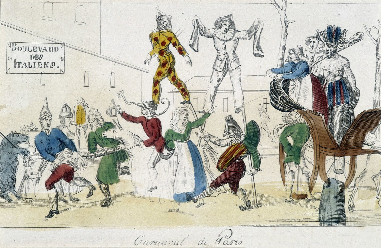 Párizsi karnevál, boulevard des Italians - 18. századi metszet, Carnavalet. alkotó: Unknown artist