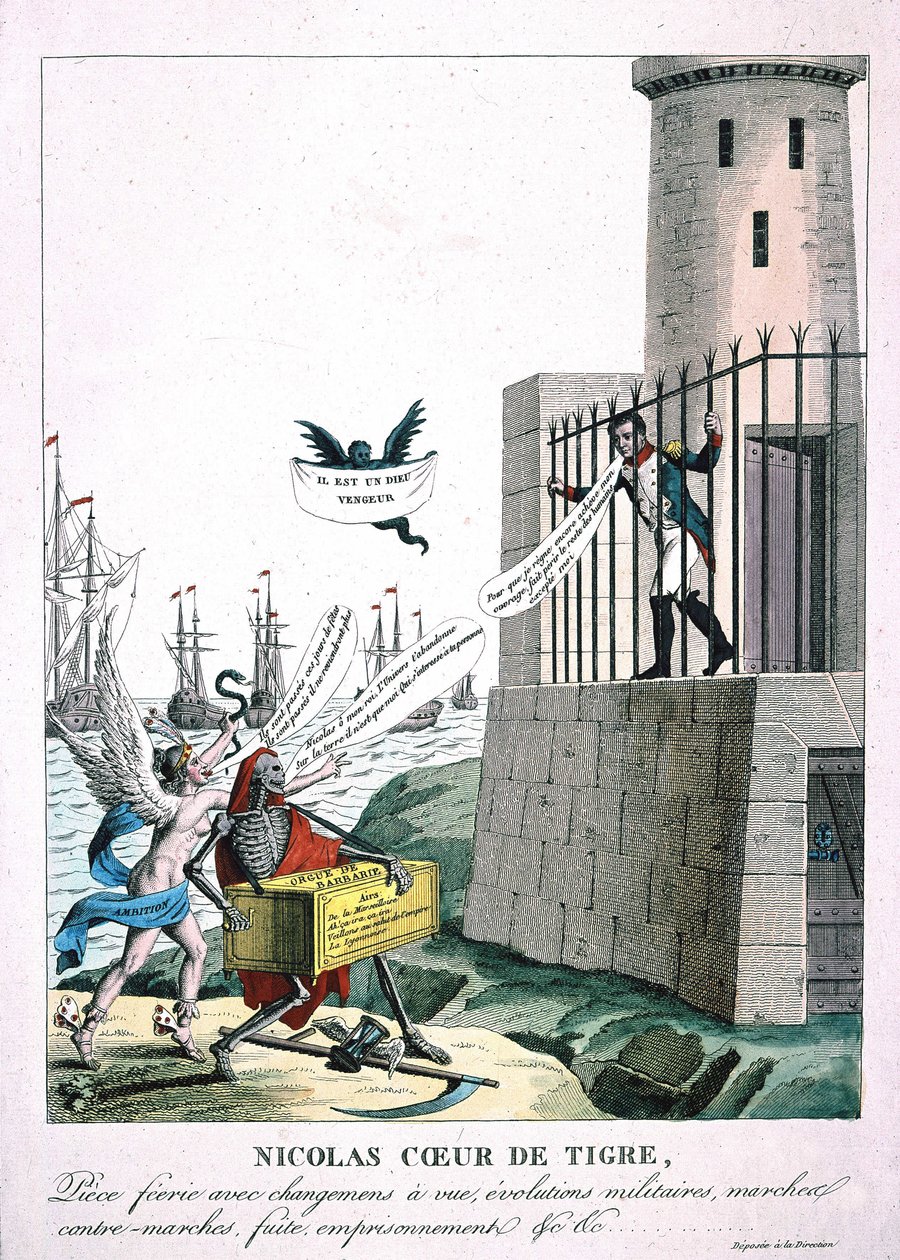 I. Napóleon elleni rajzfilm a becsvágy és a halál megszemélyesítésével, c. 1815 alkotó: Unknown artist
