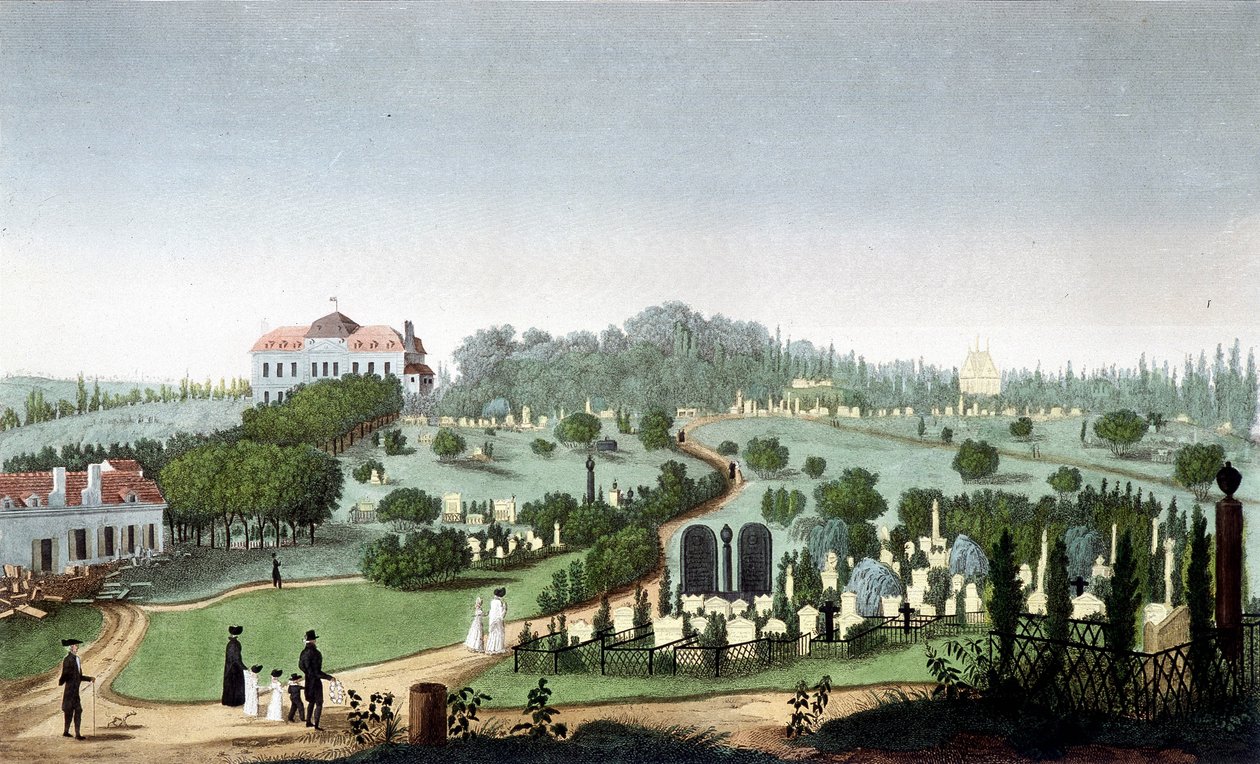 Père Lachaise temetője, 1820 körül – Courvoisier „"Kilátásai Párizsra" című művében alkotó: Unknown artist