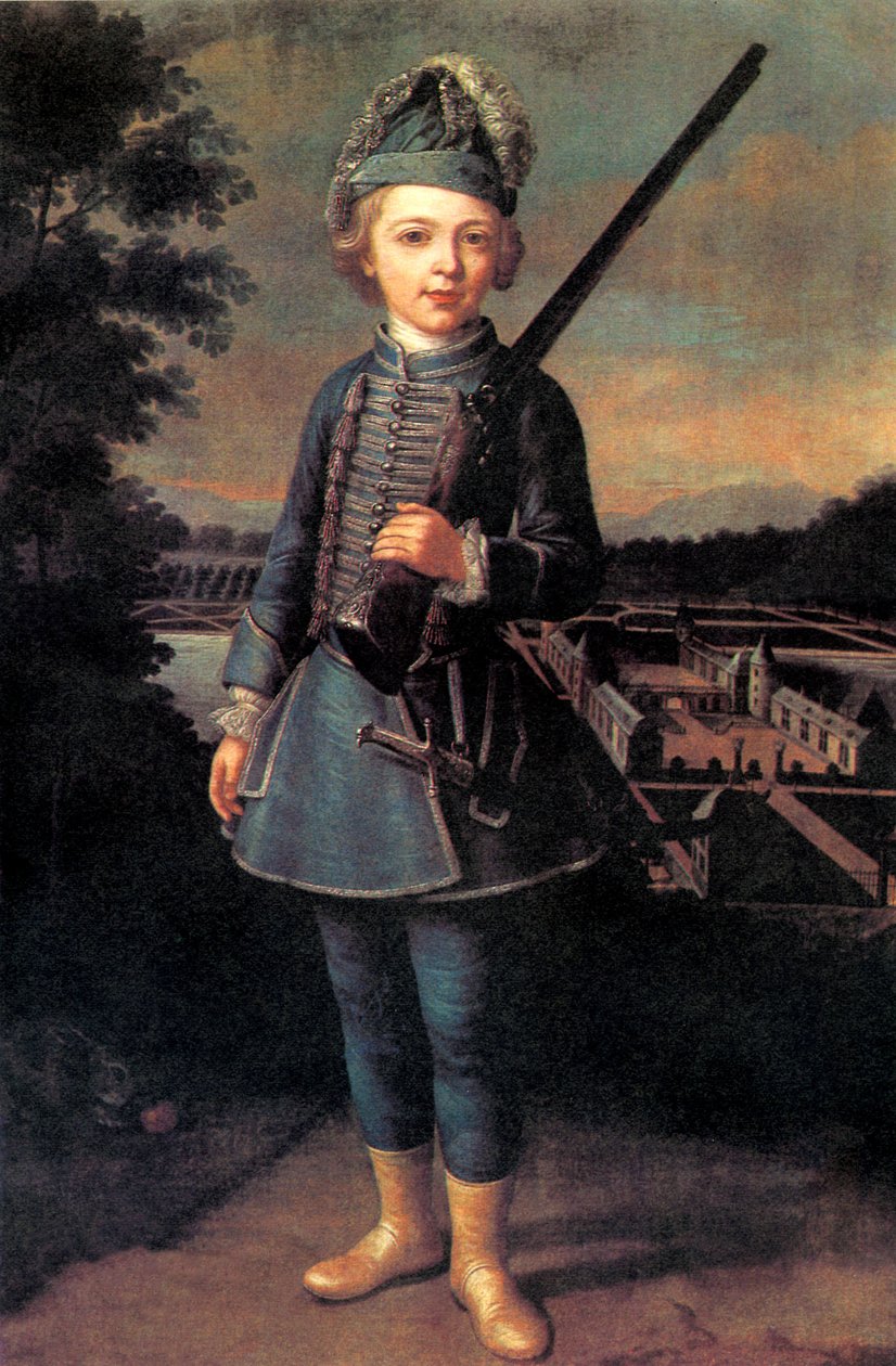 Charles-Joseph de Ligne körülbelül 10 évesen fantasy egyenruhában, a Beloeil kastély előtt alkotó: Unknown artist