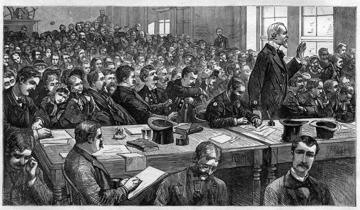 Charles Julius Guiteau (1841-1882), James Abram Garfield (1831-1881) amerikai elnök gyilkosa az 1881-es per során, Egyesült Államok alkotó: Unknown artist