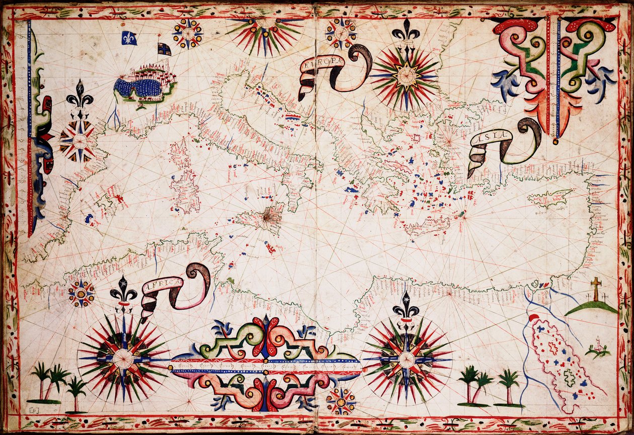 A Földközi-tenger, a Fekete-tenger és a Kaszpi-tenger térképe, 1620 körül (kézirat) alkotó: Unknown artist