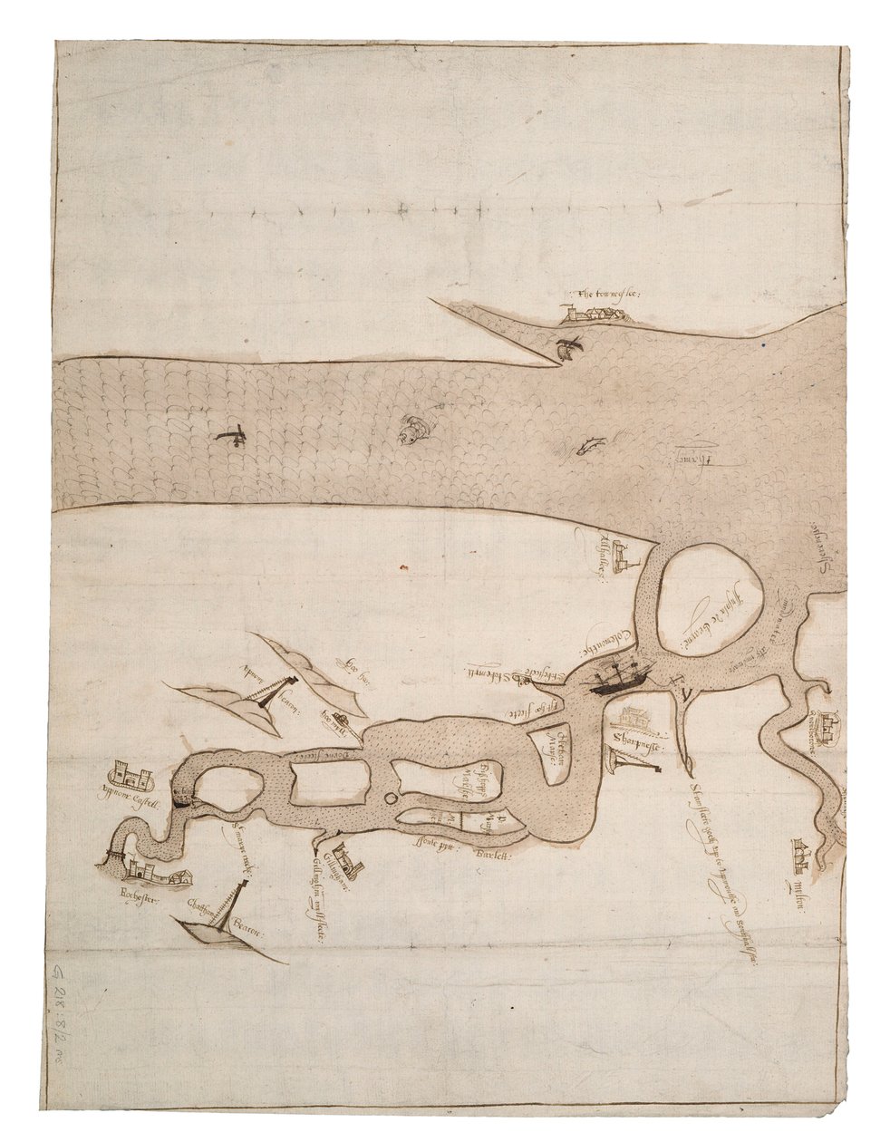 A Medway folyó és a Temze egy részének térképe: 24. sz. Sheerness, 1590 körül (tus és mosás) alkotó: Unknown artist