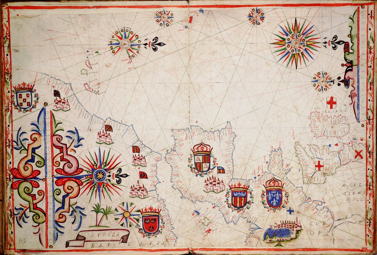 Az Atlanti-óceán északkeleti részének térképe a Brit-szigetektől a Zöld-foki-szigetekig, 1620 körül (kézirat) alkotó: Unknown artist