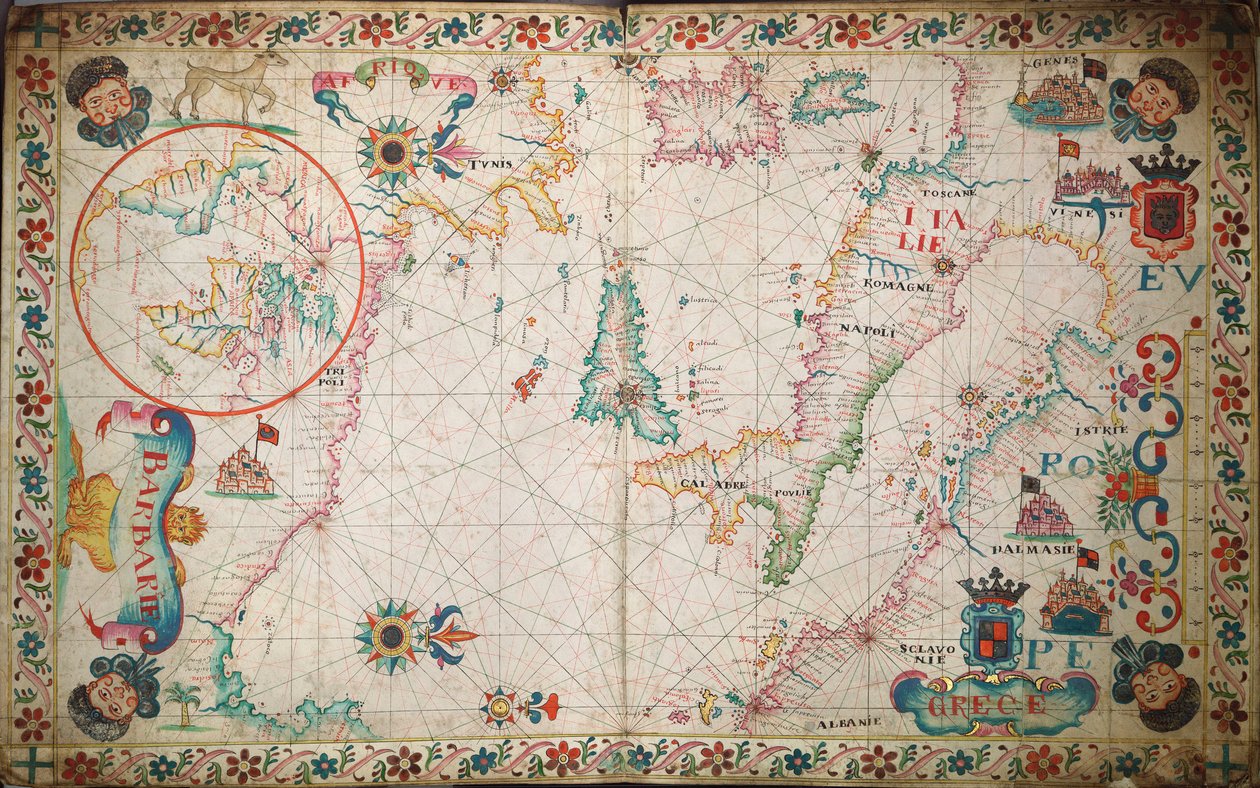 A Földközi-tenger és az Adria déli részének térképe, 1600 körül (kézirat) alkotó: Unknown artist