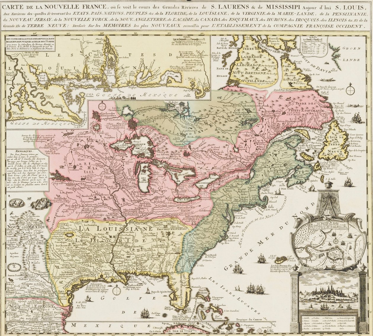 Az Egyesült Államok déli részének térképe a Mississippi folyóval és Saint Louis-szal, 1720 körül (nyomtatás) alkotó: Unknown artist