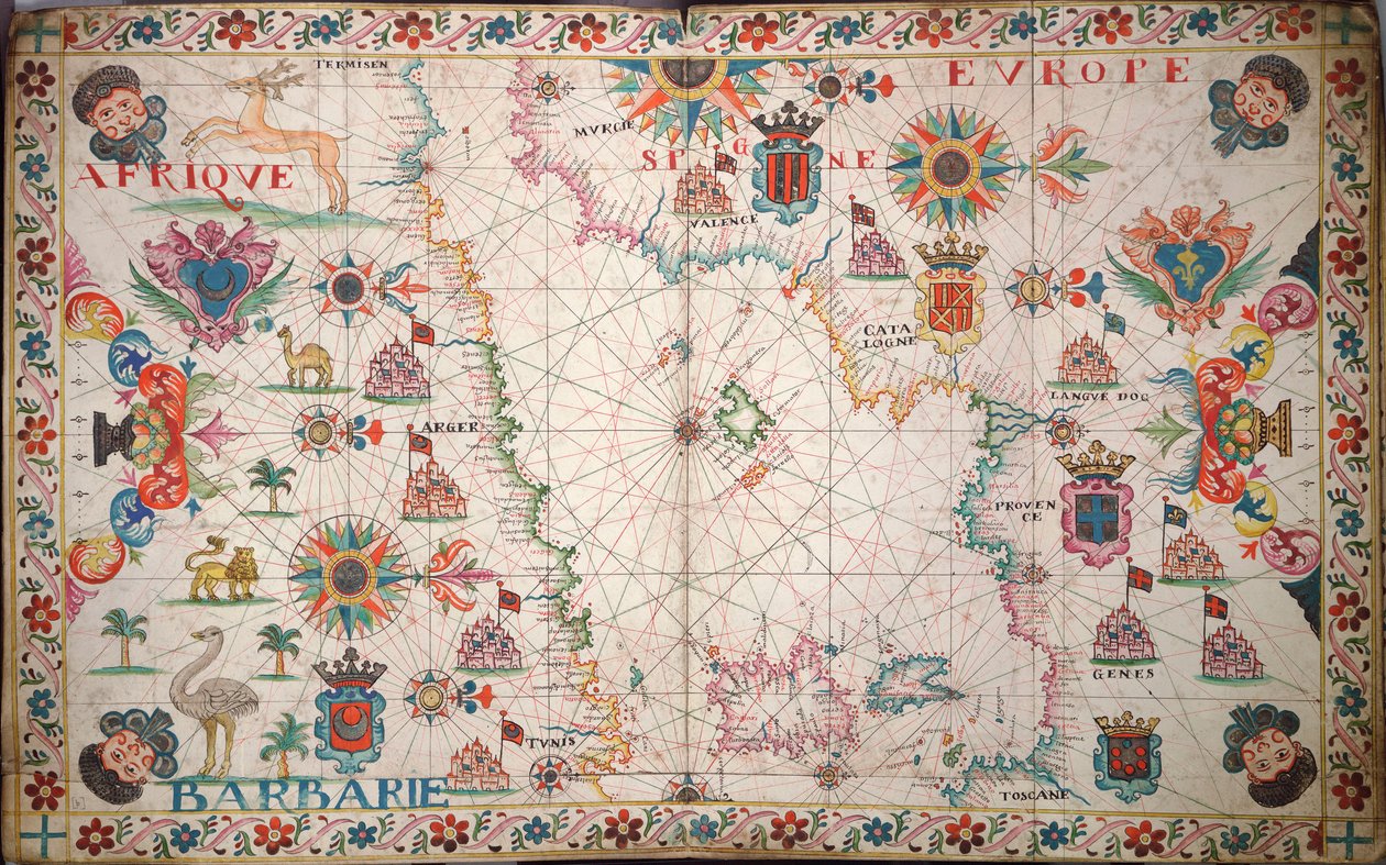 A Földközi-tenger nyugati részének térképe, 1600 körül (kézirat) alkotó: Unknown artist