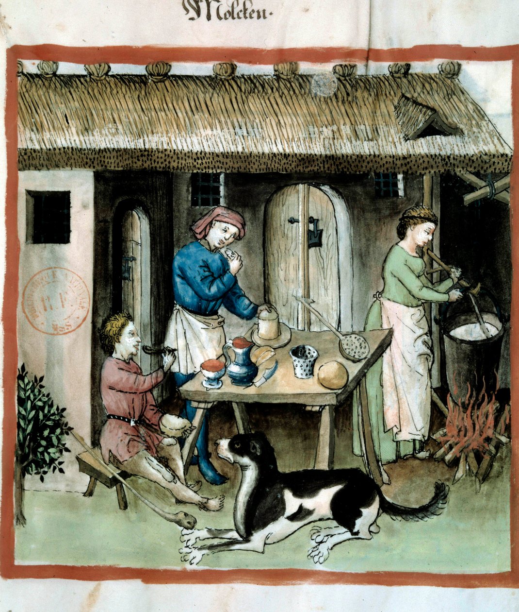 Sajtkészítés. Megvilágítás az orvostudomány és a dietetika fejéséből "" Tacuinum sanitatis"" alkotó: Unknown artist